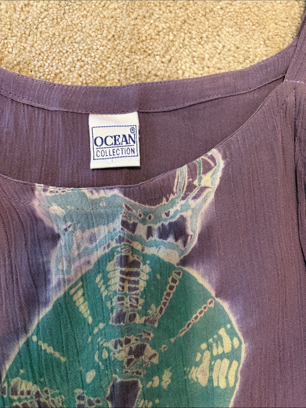 Ocean Collection Vintage 90s Women’s Purple Tie-Dye Spaghetti Strap Tank Top - Picture 2 of 4